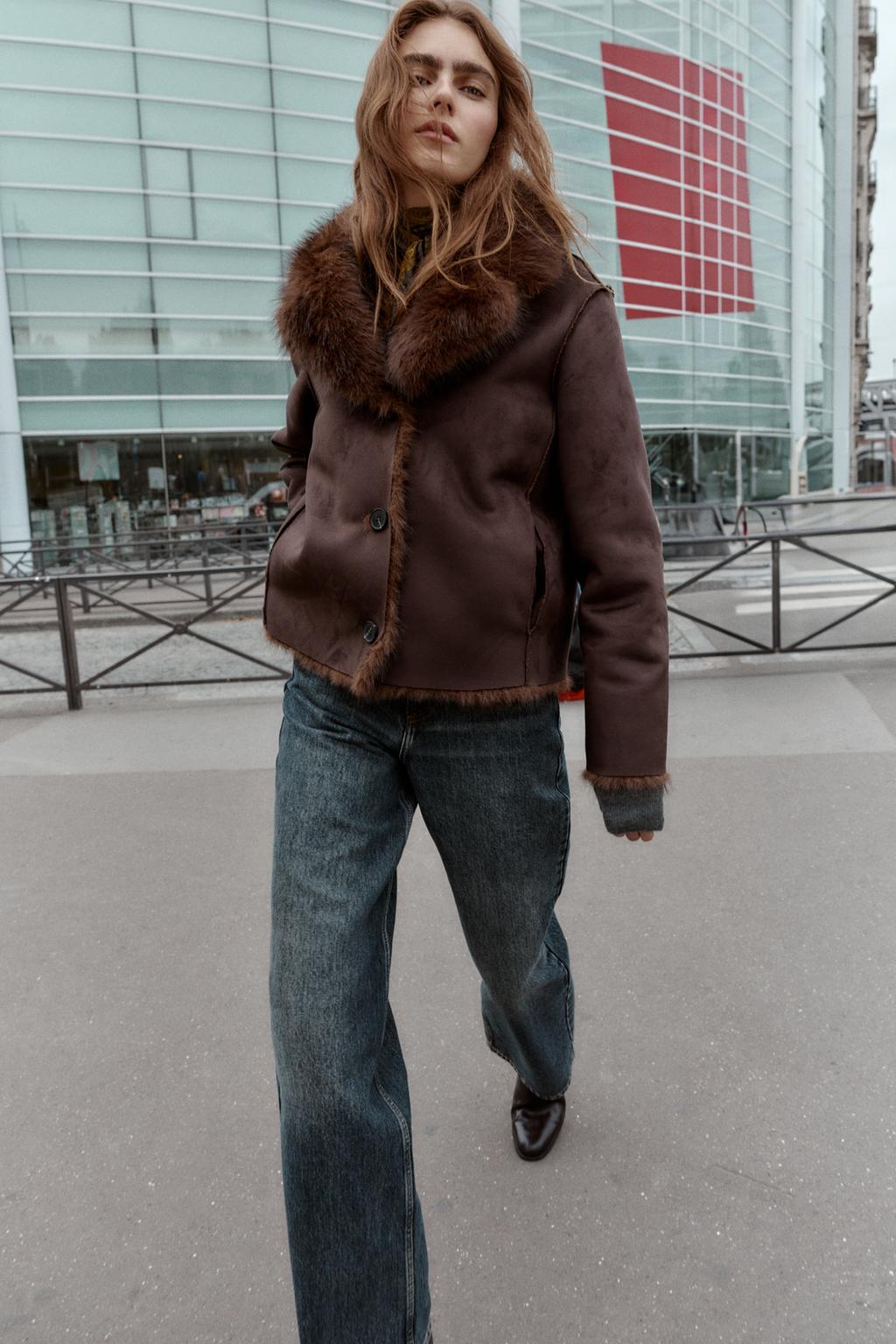 VESTE RÉVERSIBLE EFFET DAIM ET FOURRURE SYNTHÉTIQUE