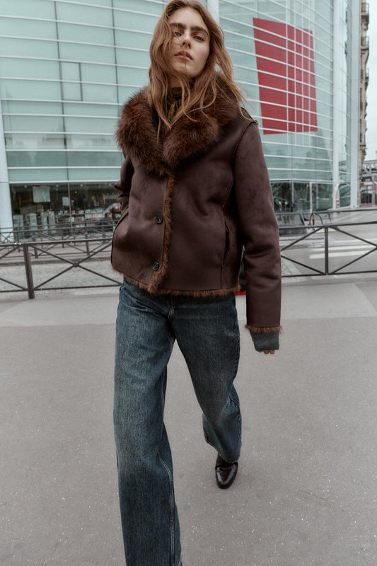 VESTE RÉVERSIBLE EFFET DAIM ET FOURRURE SYNTHÉTIQUE
