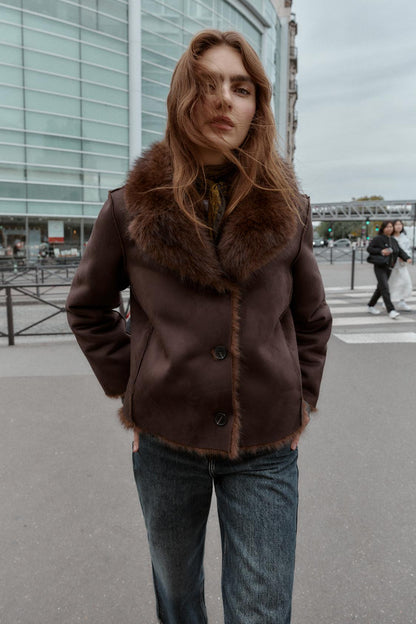 VESTE RÉVERSIBLE EFFET DAIM ET FOURRURE SYNTHÉTIQUE