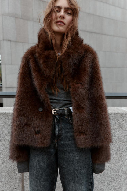 VESTE RÉVERSIBLE EFFET DAIM ET FOURRURE SYNTHÉTIQUE