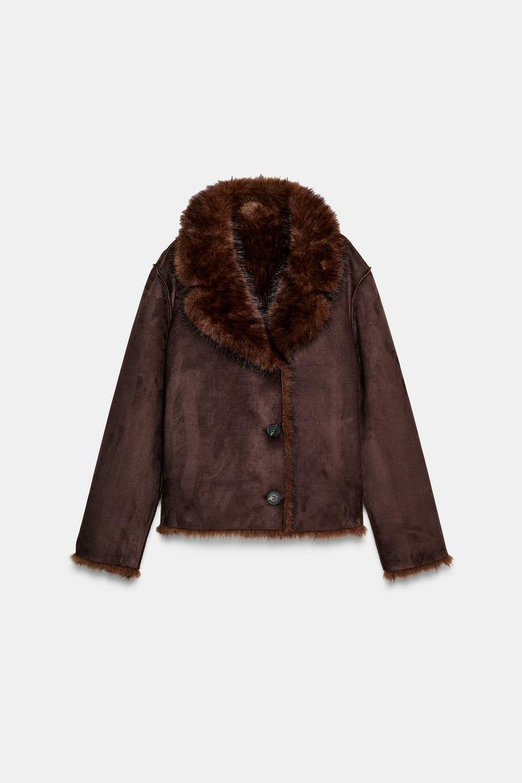 VESTE RÉVERSIBLE EFFET DAIM ET FOURRURE SYNTHÉTIQUE