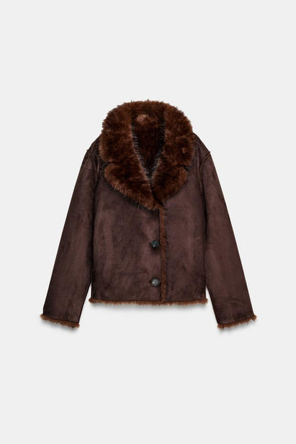 VESTE RÉVERSIBLE EFFET DAIM ET FOURRURE SYNTHÉTIQUE