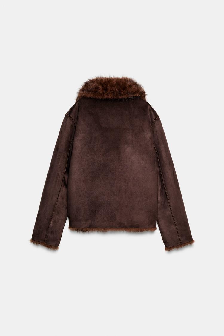 VESTE RÉVERSIBLE EFFET DAIM ET FOURRURE SYNTHÉTIQUE
