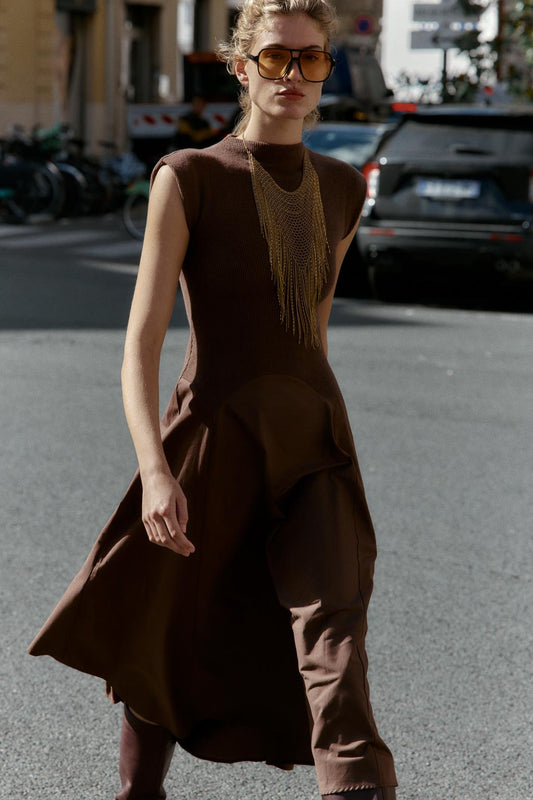 ROBE MIDI BIMATIÈRE SOFT À COL MONTANT